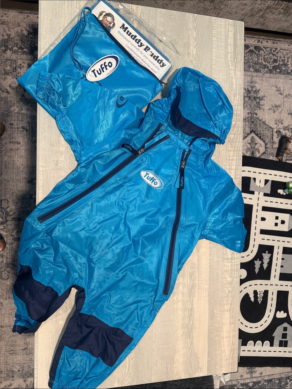 Tuffo Muddy Buddy Bright Blue Kids Waterproof Rain One-Piece with Hood